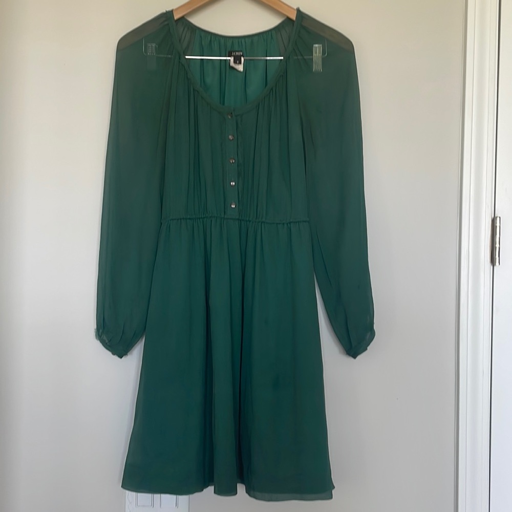 J. Crew Green Silk Button Front Dress Sz 2
